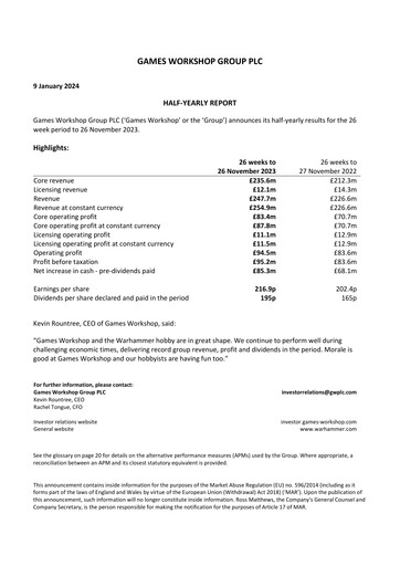 Thumbnail Games Workshop Group Half-year Report 2023-2024