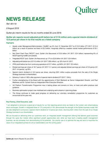 Miniature Quilter Rapport semestriel 2018-h1