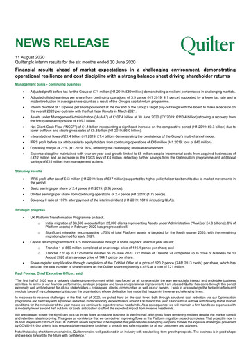 Miniature Quilter Rapport semestriel 2020-h1
