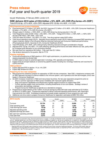 Thumbnail GSK plc Financial Report 2019