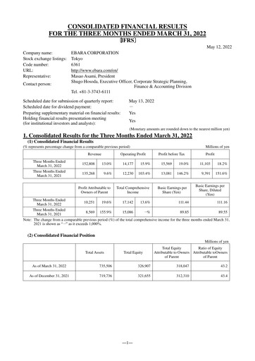Thumbnail Ebara Corporation Quarterly Report 2022-q1