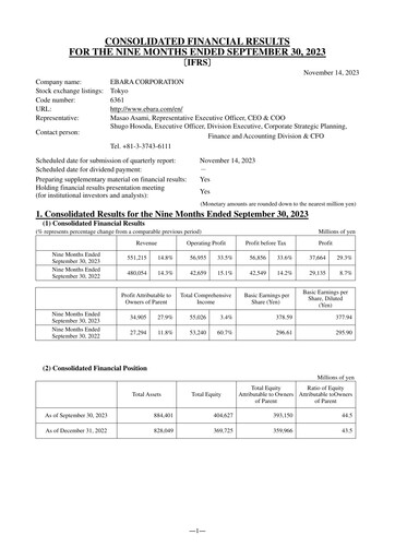 Thumbnail Ebara Corporation Quarterly Report 2023-q3