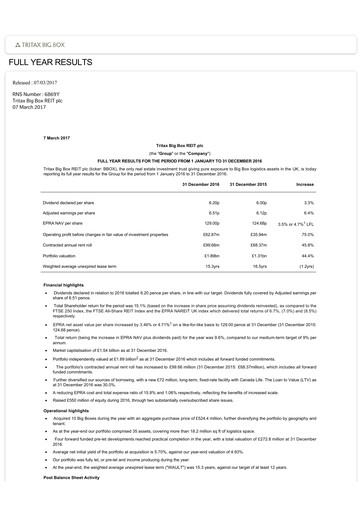 Thumbnail Tritax Big Box REIT Financial Report 2016