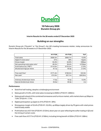 Thumbnail Dunelm Group Half-year Report 2026-h1
