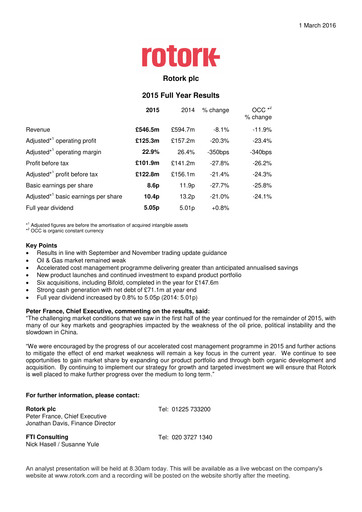 Thumbnail Rotork Financial Report 2015