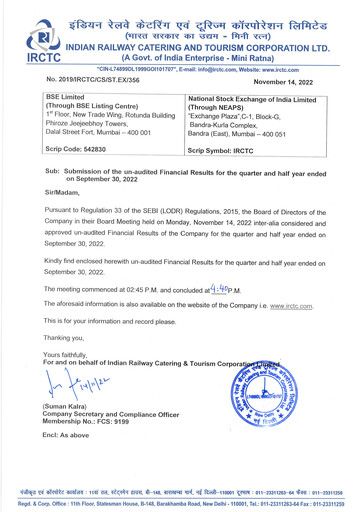 Thumbnail Indian Railway Catering & Tourism Quarterly Report 2022-q2