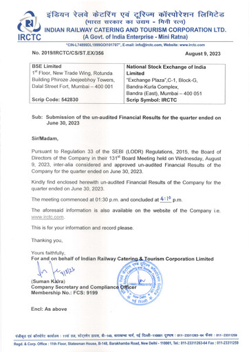 Thumbnail Indian Railway Catering & Tourism Quarterly Report 2023-q1