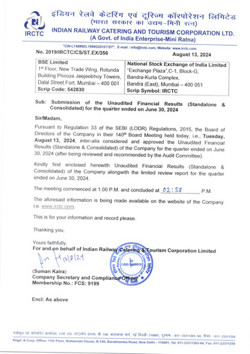 Thumbnail Indian Railway Catering & Tourism Quarterly Report 2024-q1