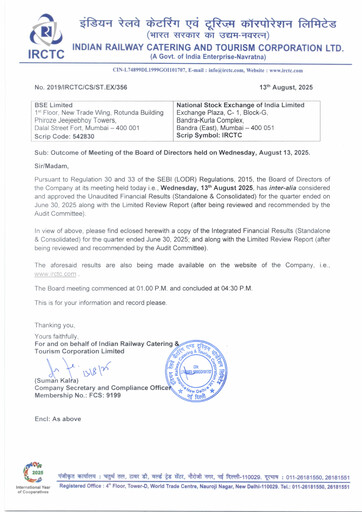 Thumbnail Indian Railway Catering & Tourism Quarterly Report 2025-q1