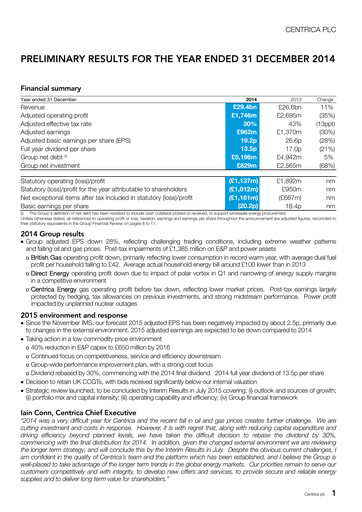 Thumbnail Centrica Financial Report 2014