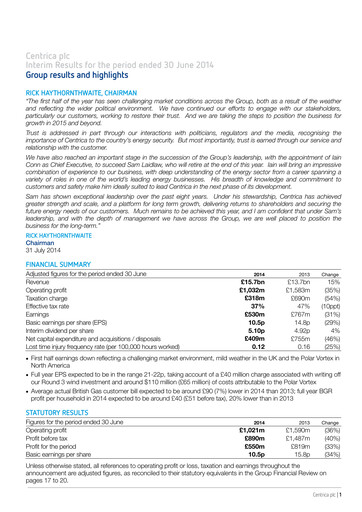 Thumbnail Centrica Half-year Report 2014-h1