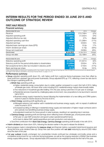 Thumbnail Centrica Half-year Report 2015-h1
