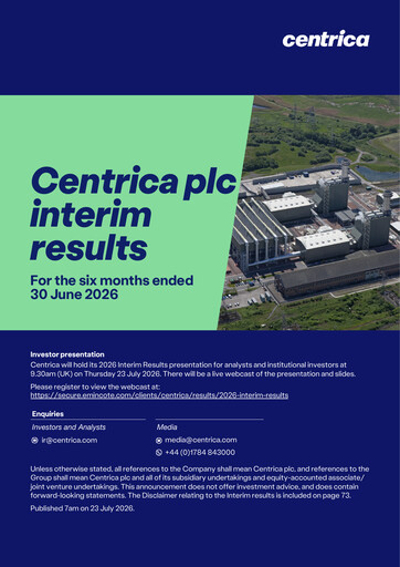 Miniature Centrica Rapport semestriel 2026-h1