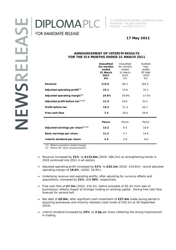 Miniature Diploma plc Rapport semestriel 2011-h1