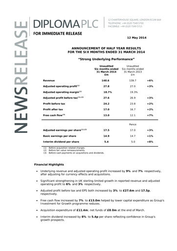 Miniature Diploma plc Rapport semestriel 2014-h1