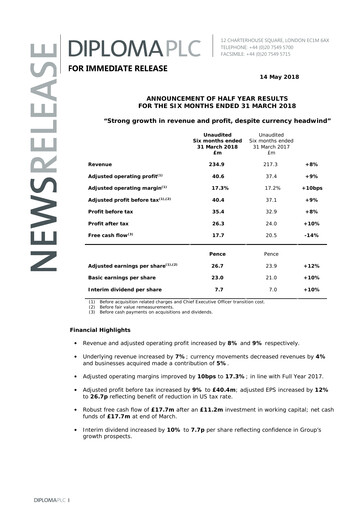 Miniature Diploma plc Rapport semestriel 2018-h1