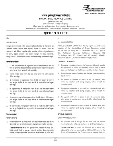 Thumbnail Bharat Electronics
 Annual Report 2011-2012