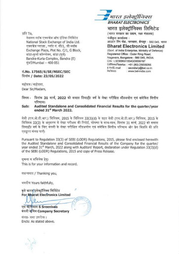 Thumbnail Bharat Electronics
 Financial Report 2021-2022