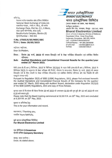 Thumbnail Bharat Electronics
 Financial Report 2022-2023