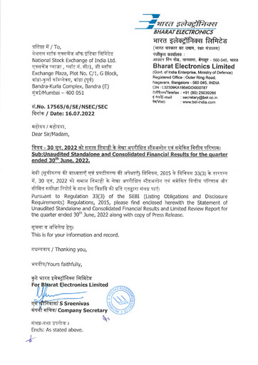 Thumbnail Bharat Electronics
 Quarterly Report 2022-q1