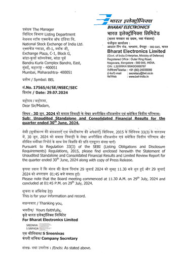 Thumbnail Bharat Electronics
 Quarterly Report 2024-q1