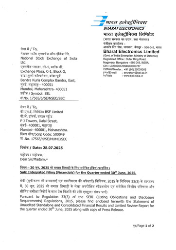 Thumbnail Bharat Electronics
 Quarterly Report 2025-q1