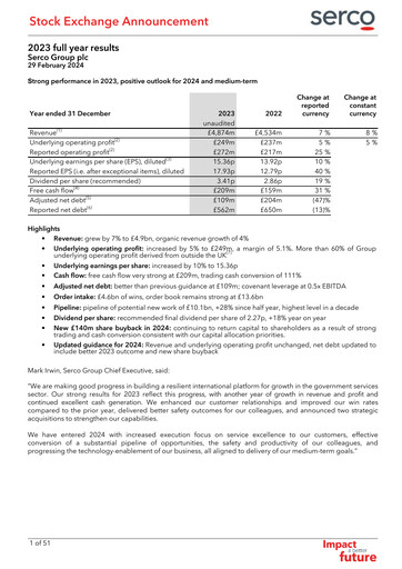 Thumbnail Serco Group Financial Report 2023
