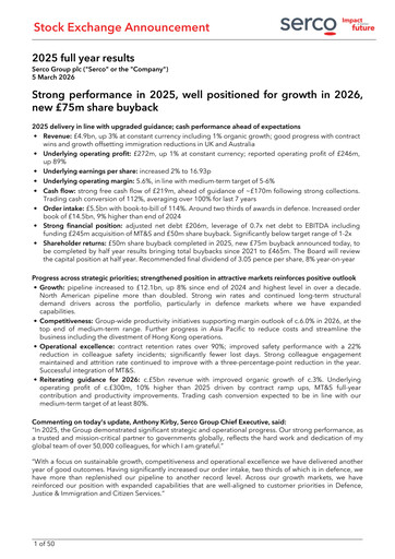 Miniature Serco Group Rapport financier 2025