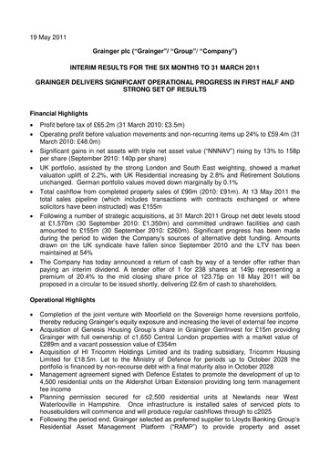 Thumbnail Grainger plc Half-year Report 2011-h1