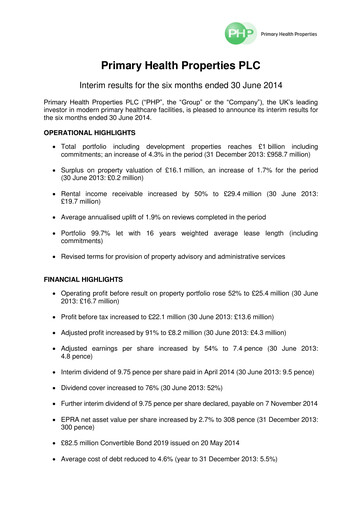 Thumbnail Primary Health Properties Half-year Report 2014-h1