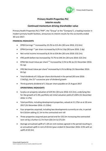 Thumbnail Primary Health Properties Half-year Report 2017-h1
