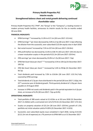 Thumbnail Primary Health Properties Half-year Report 2018-h1