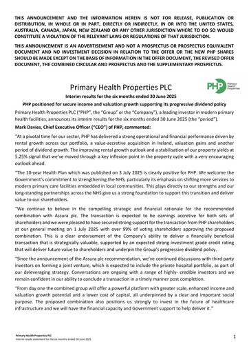 Thumbnail Primary Health Properties Half-year Report 2025-h1