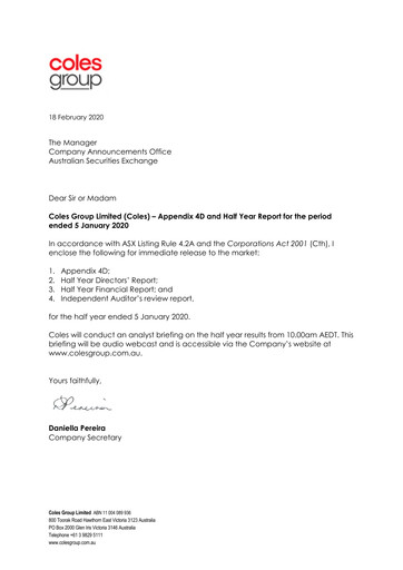 Thumbnail Coles Group
 Half-year Report 2020-h1