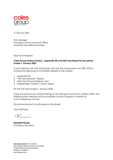 Thumbnail Coles Group
 Half-year Report 2023-h1