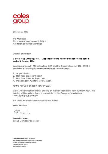 Thumbnail Coles Group
 Half-year Report 2026-h1