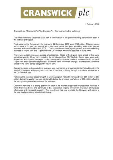 Thumbnail Cranswick Quarterly Report 2010-q3