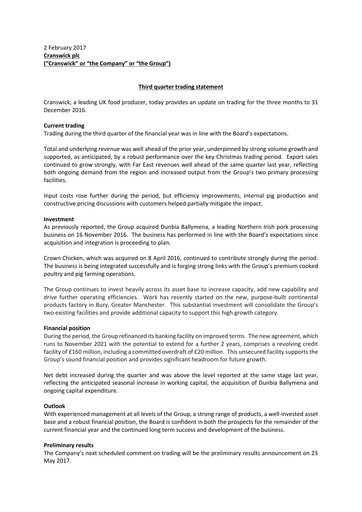 Thumbnail Cranswick Quarterly Report 2017-q3