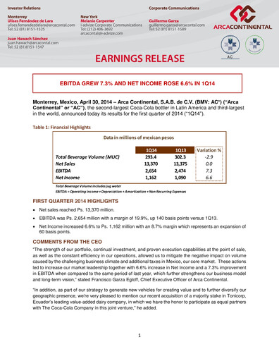 Thumbnail Arca Continental Quarterly Report 2014-q1