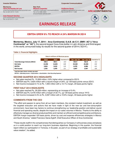 Thumbnail Arca Continental Quarterly Report 2014-q2