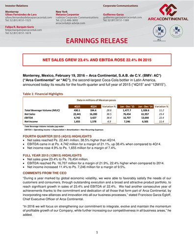 Thumbnail Arca Continental Quarterly Report 2015-q4