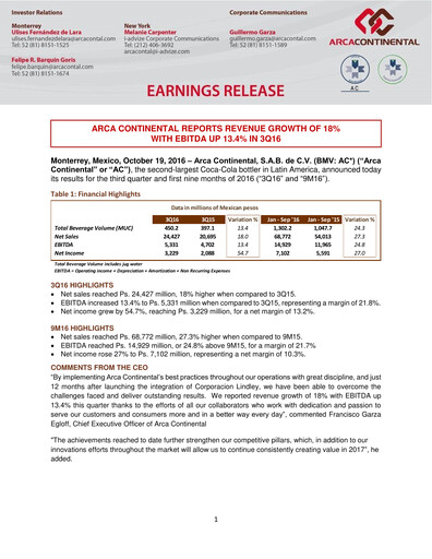 Thumbnail Arca Continental Quarterly Report 2016-q3