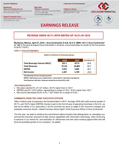 Thumbnail Arca Continental Quarterly Report 2018-q1