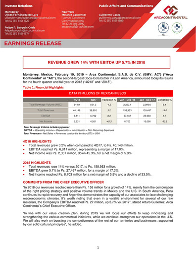 Thumbnail Arca Continental Quarterly Report 2018-q4