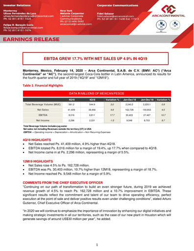 Thumbnail Arca Continental Quarterly Report 2019-q4