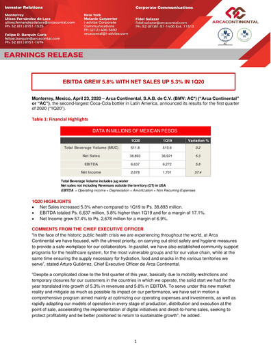 Thumbnail Arca Continental Quarterly Report 2020-q1