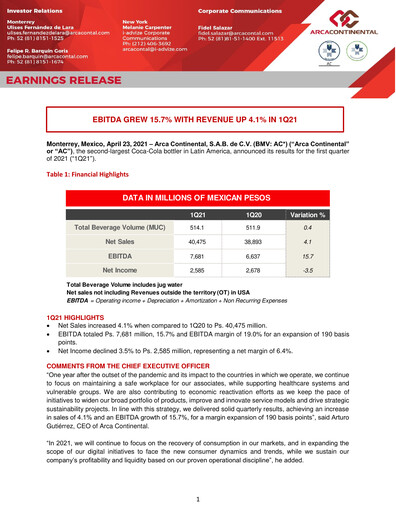 Thumbnail Arca Continental Quarterly Report 2021-q1