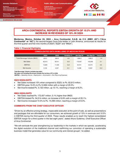 Thumbnail Arca Continental Quarterly Report 2024-q3