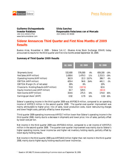 Thumbnail Ternium Argentina Quarterly Report 2009-q3