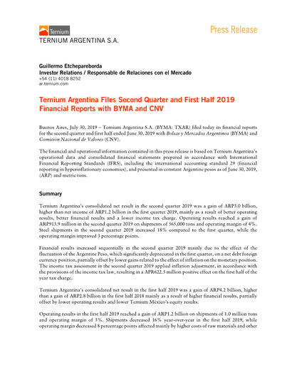 Thumbnail Ternium Argentina Quarterly Report 2019-q2